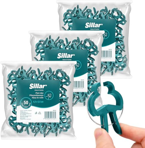 Sillar Clip a Molla per Piante 4,3 × 5,5 cm, 150 pz – Ganci Resistenti per Pomodori Giganti, Piante Rampicanti & Rose, Orto e Serra
