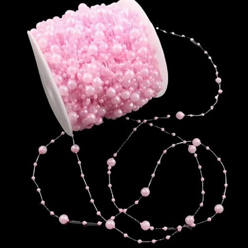 Leliafleury 5 Meter Plastic Pearl Bead Chain Artificial Pearls String Beads Chain for DIY Craft Party Decoration, Pink