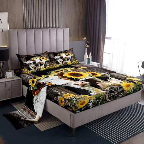 Homewish Set di lenzuola per letto matrimoniale con mucca da latte, decorazione per fattoria, animali della fattoria, set di biancheria da letto per letto matrimoniale