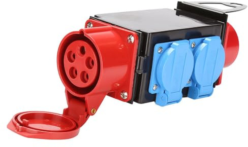 Peviasot CEE Stromverteiler 16A 5 Polig IP44 Baustromverteiler mit 3×Schuko Steckdosen + 1×CEE Steckdose 400V, Spritzwassergeschützter Stromverteiler für Baustelle Camping Werkstatt Industrie Outdoor