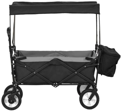 TUPOSTAR Faltbarer Campingwagen, Tragbarer Gartenwagen Mit 4 RäDern, Faltbarer Gartenwagen Mit Abnehmbarem Dach, Handwagen, Gartenwagen FüR Den AußEnbereich,Schwarz