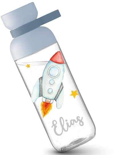 Geschenk mit Namen personalisiert by Shirtracer Kinder Trinkflasche Mepal Flasche - Weltall - Rakete Sterne - Universum Weltraum Space - 500 ml - Hellblau - schulkind wasserflasche