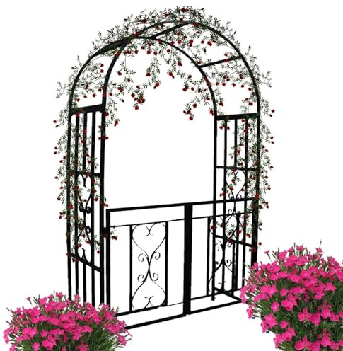 Arche de jardin en métal avec portail verrouillable pour plantes grimpantes classiques - 210,1 x 114,3 x 52,1 cm - Décoration de mariage - Treillis de jardin noir pour fête de mariage