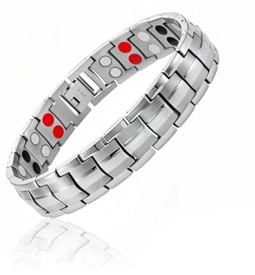 HUVZOR Pulsera magnética para hombre – Pulsera Ultrarresistente Brazaletes de Longitud,para mujeres y hombre para el día a día, deportes, trabajo, gimnasio, tenis(Plata)