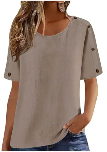 Camicia Donna in Cotone e Lino Scollo a V Leggera Comodo Blusa Elegante Taglie Forti Mare Camicetta in Lino Tinta Unita Curvy Moda Maglia Tees Oversize Traspirante Abbigliamento Magliette alla Moda