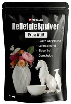 Metzler® Gießpulver extraweiß für detailreiche Figuren und Deko glatte blasenfreie Oberflächen einfaches Mischen ideal für Untersetzer Vasen und Bastelarbeiten zuhause vielseitig einsetzbar 1 kg