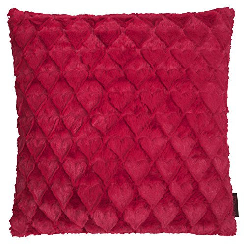 MAGMA Fluffy Hearts Kissenhüllen mit Herzen kuschelweicher Plüsch in Felloptik (ca. 40x40cm rot)