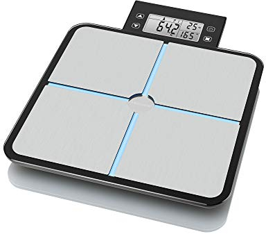 medisana BS 460 digitale Körperanalysewaage, Waage mit abnehmbarem LCD-Display, Körperfettwaage, Messung von Körperfett, Körperwasser, Muskelmasse & Knochengewicht, Bis 180 kg, Schwarz / Silber