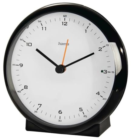 Hama analoger Funkwecker (DCF Funkuhr, ohne Ticken, mit Stunden- und Minutenzeiger, 1 Weckzeit, Schlummerfunktion, Hintergrundbeleuchtung, inkl. Batterie) schwarz