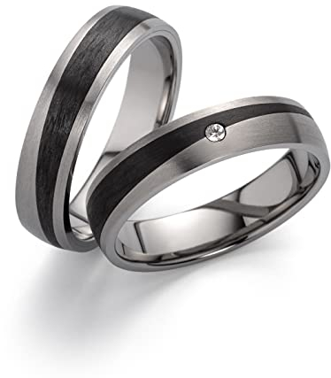 Schmuck Depot Paar Eheringe Trauringe Verlobungsringe Titan Carbonringe mit Diamant (0,015 ct w/si), Partnerringe Hochzeitsring Antragsringe für Sie und Ihn Freundschaftsringe (Gravur/Etui) 3848