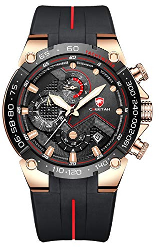 Affute Mens Watches Sports Waterproof Chronograph Watch with Silicone Strap, Date, Luminous Quartz Wristwatch (Rose Gold Black)