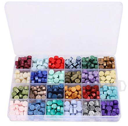 Siegel Wachsperlen Set verpackt in Plastikbox Retro 24 Farben Achteck Form Wachs Siegelstempel DIY Handwerk Werkzeuge für Wachs Siegelstempel