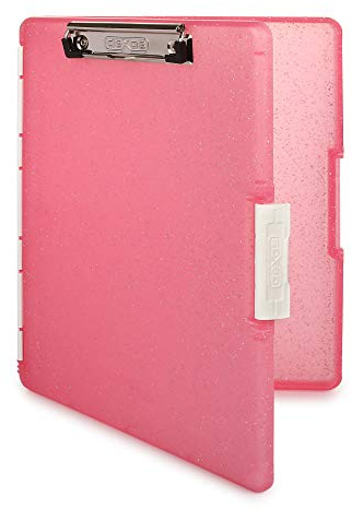Dexas Slimcase 2 Plastic Clipboard with Storage and Side Opening, Pink Glitter, Office Supplies Clipboards to Organize, Carry and Store, A4 Holder, Style and Functionality Nursing Clipboards