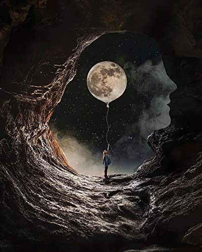 Aapxi Malen nach Zahlen Schwarz und Weiß – Mond und Mädchen – für Erwachsene Kinder Anfänger – 40 x 50 cm Leinwand und 4 Pinsel, Acrylfarbe (ohne Rand)