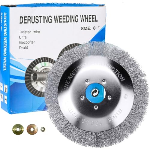 Lihaian Wildkrautbürste für Motorsense Rasentrimmer - Wildkrautbürste mit 25,4mm Bohrung, Bodendurchmesser 200mm, Kann Unkraut und Moos Effektiv Entfernen Improved Concept 8in grobe Drahtbürste