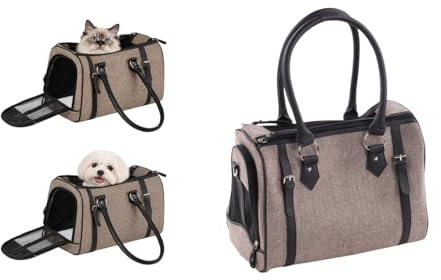 Hundetasche - Tragetasche Tatjana Braun – 37x24x31cm – Textil – Abnehmbarer Boden – Belüftungsnetz – Sicherheitsleine – Tragegriffe – Schulterriemen – Standfüße