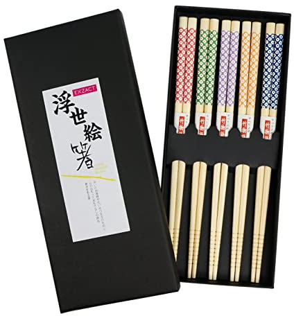 Exzact Essstäbchen Geschenk-Set – 5 Paar Wiederverwendbare Bambus-Essstäbchen in Handgefertigter Box | Japanisches Design, Umweltfreundlich & Perfekt für Sushi, Ramen & Asiatische Küche