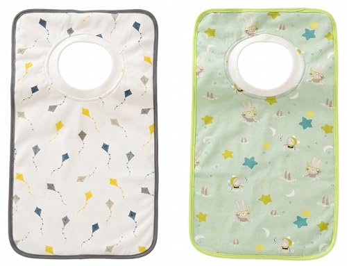 NOVAGO -2 Grands Bavoirs bébé et Maternelle évolutif 100% Coton Confort et Doux, col élastique Facile a Enfiler, Poche de Rangement, hypoallergénique