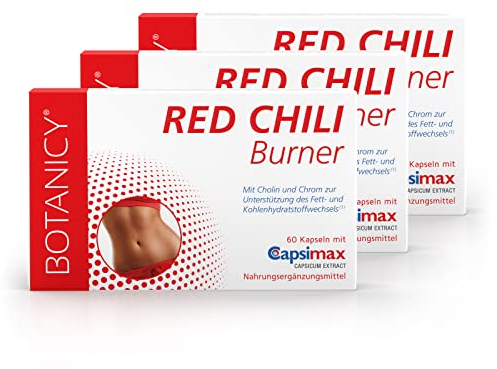 BOTANICY Red Chili Burner im 3er Pack mit Capsimax, Capsaicin aus roter Chili zur Förderung der Verbrennung von Körperfett, reguliert den Appetit (180 Kapseln, 3 Monatspack)