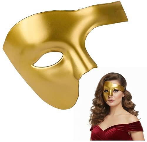 Balinco Operahalvmask, herrmask, damask, venetiansk karnevalsmask, halv ansiktsmask, halloweenmask, maskeradmask (guld)