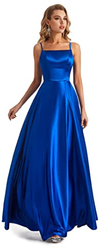 Lecureler Satin Spaghetti Strap Prom Dress Royal Blue Size 12