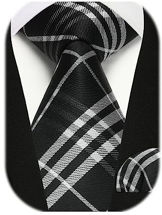 Enlision Herren Schwarze Krawatten mit Einstecktuch Set für Hochzeit Klassisch Kariert Krawatten Set für formelle Geschäfte Beerdigung,Schwarz und Weiß