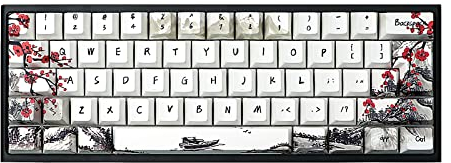 JSJT Tastenkappe 60 Prozent -Pflaumenblüten Tastenkappen 80 Tasten Cherry Profil Tastenkappen PBT Farbstoffsublimation für 61/68 ANSI/ISO-Layout Cherry MX Switches mechanische Tastaturen