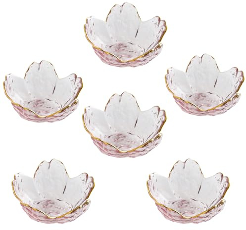 Soulnioi Lot de 6 mini bols à dessert en verre en forme de fleur de cerisier japonais, plats de service pour crème glacée, collation, sushis, rose