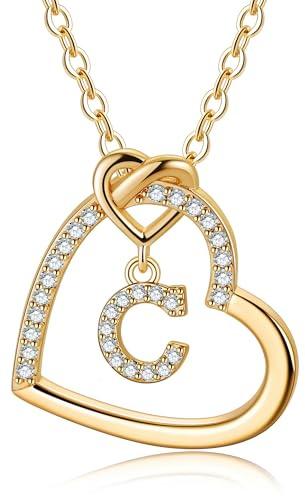 TINGN Kette mit Buchstaben - Gold Kette Damen Herz Halskette mit Buchstaben C Geschenke für Frauen Mädchen Personalisierte Geschenke Geburtstagsgeschenk für Frauen Freundin Mädchen Schmuck Damen