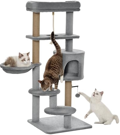 PawHut Árbol Rascador para Gatos Altura 120 cm Cueva 48x48x120 cm Gris