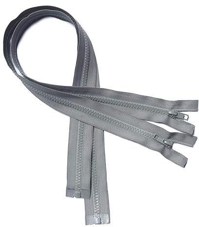 KGS Teilbare Reißverschlüsse | 5mm Reißverschluss Kunststoff für Jacken | 2 Stück pro Packung (Grau, 70 CM)