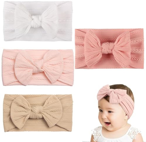 4 PCS Baby Headband Bow Turban Set Hair Bands Stretchy Soft Wide Headbands With Bow Girl Bows for Headdress Photography Props Accessories