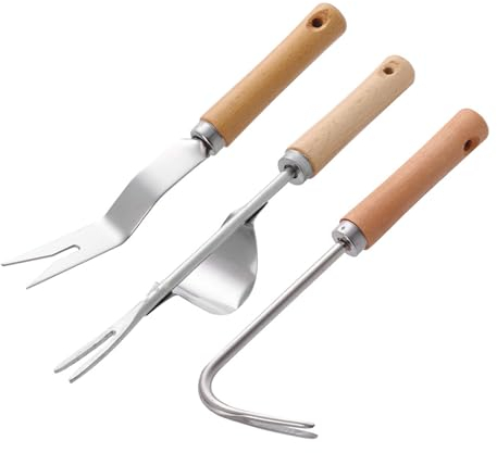 ENLACE 3 Stück Unkrautstecher Edelstahl, Manueller Unkrautjäter mit Holzgriff, Garten Manueller Weeder Wurzeljäter Gartengerät, Wurzeljäter Unkrautgabel für Garten zum Graben, Umpflanzen, Jäten