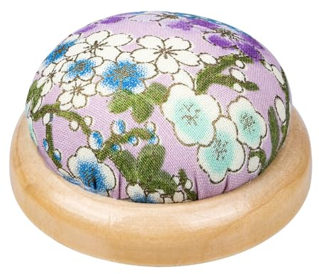 Acooruiteng Nadelkissen Niedliches Pin Halter Stecknadelkissen mit Holzteller Nähzeit Nadelkissen Runden Pin Cushion Florales Vintage Pin Halter Pin Kissen für Handarbeiten Nähen Stickerei DIY(Lila)