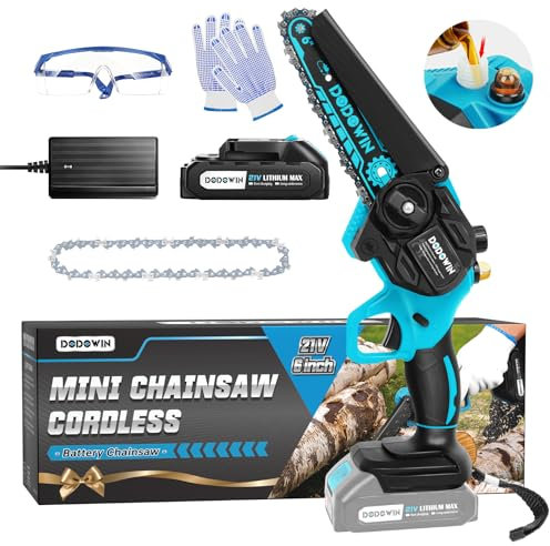 dodowin Mini Chainsaw, 6-inch Rechargeable Electric Power Chainsaw Cordless, Small Handheld Chain Saw for Cutting Trees, Woodworking Garden Tools, Gift for Men Dad Christmas, Stocking Fillers for Him