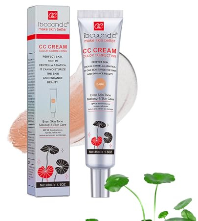 Centella Asiatica Color Correcting CC Cream Natural Coverage Concealer Long-Lasting Makeup Invisible Pores Moisturising Pre-Makeup Primer Multi-Purpose Skin Tone Adjusting CC Cream (#1 Dark, 45ml)