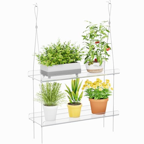 Lifewit Porte Plante Interieur en Plastique Transparent à 2 Niveaux, Étagère Plante pour Pots de Fleurs à Suspendre, Plantes D'intérieur, La fenêtre, Balcon Décoration, Meuble Plante