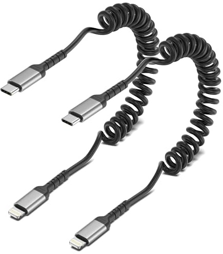 ADILIFT USB C auf Lightning Kabel Spiralkabel [2Stück], MFi Zertifiziert Carplay iPhone Ladekabel USB C Lightning Kabel Kurz für iPhone 14 13 12 11 Pro Max Plus X XS 8 7 6 Plus