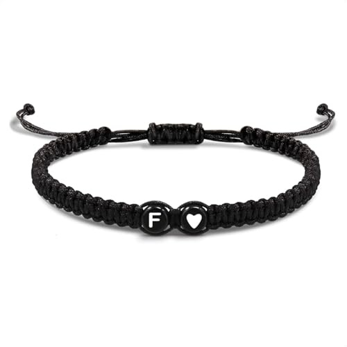 EVEMATE Armband mit Buchstabe und Herz für Freunde und Paare - Initiale A-Z Name - Geflochtenes Freundschaftsarmband für Frauen, Männer und Kinder