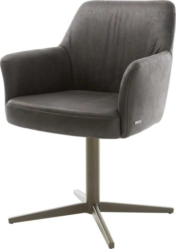 Esszimmerstuhl Xana-Flex mit Armlehnen Fußkreuz Effektfinish Titan Mikrofaser Anthrazit Vintage 360° drehbar Taschenfederkern