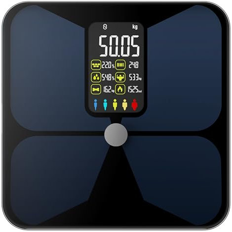 VitaeChek BC Bilancia Pesapersone Digitale, Bilancia Impedenziometrica Professionale, Smart Bilancia Massa Magra e Grassa BMI con 15 Indici di salute, Bilancia Pesapersone Professionale con App- nero