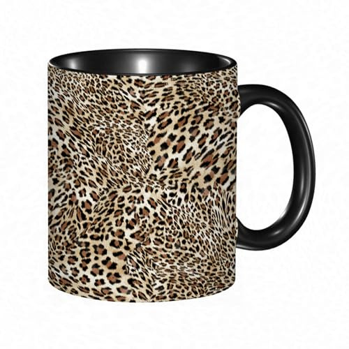 HRRASFAZF Tasse à Café | Tasse Céramique Fine | Cadeau Original | 330ml | Mug avec Anse | Cadeau Original pour Homme et Femme | motif léopard beige