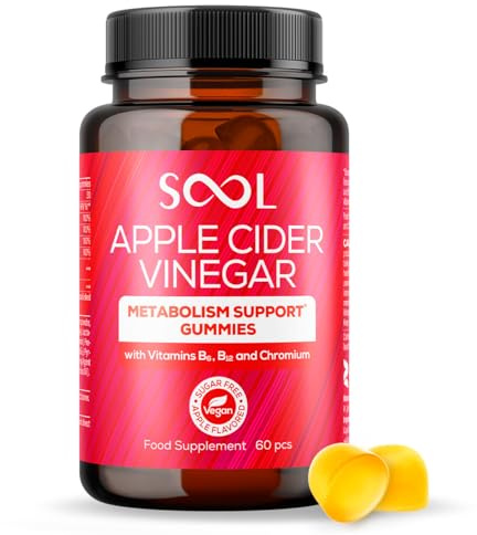 SOOL Apfelessig Gummibärchen mit Lactospore Probiotische, 60 Stück I Stoffwechselunterstützung I Mit Vitamin B6 Und Vitamin B12 I Zuckerfrei I Vegane Gummibärchen I Nahrungsergänzungsmittel