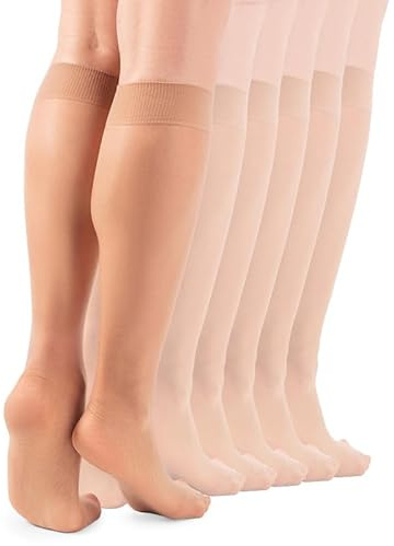 LORES Knästrumpor för kvinnor – tunna och eleganta, 15 DEN – nylonstrumpor för kvinnor utan tryckpunkt – fina strumpor, ventilerande och komfortlinning för kontor och sommarkläder, 6-pack, Guld, one