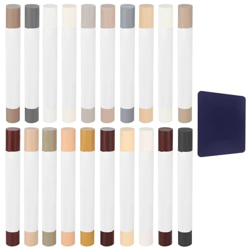 20 Stück Laminat Reparaturset, 20 Farben Parkett Reparaturset, Möbel Holzkorrekturstift, Holzwachs Reparatur mit Blauer Schaber für Holztüren, Schränke, Fußböden