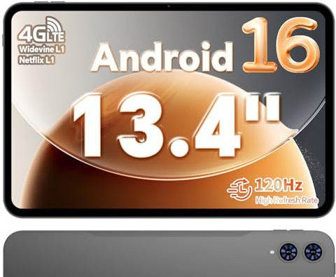 TECLAST Tablet 13.4 Inch, T65 Android 16 Tablet, 26GB RAM 128GB ROM(TF 1TB), 8000mAh, 2.4G/5G WiFi,1920x1200 IPS, Quad-Core Large Tablets, 5+13MP, BT5.0 - Metal