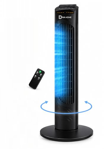SuperGift.com Black Oscillating Tower Fan with Remote, 3 Speed Settings & 3 Modes, Quiet Cooling Fan for Home & Office