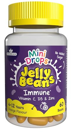 Mini Drops Jelly Beans Immune Support - Vitamin C, D3 & Zinc to Support Immunity and Immune System - Orange, No Added Sugar, Gluten Free - 60 Beans for Children Ages 4-12 by Natures Aid