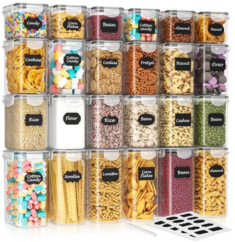 Storivo Contenitori per alimenti Contenitori ermetici da 24 pezzi con coperchio, senza BPA, contenitori da cucina per farina, zucchero, cereali e prodotti da forno, set grande da 33,6 l
