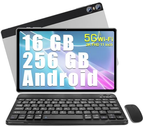 BIEGEDY Tablet 11 Pulgadas Pantalla 2K PC 16GB RAM + 256GB ROM + TF 1TB, Octa-Core 2.0 GHz / 10000 mAh /8MP+20MP+2MP Macro/ 2000 * 1200 Pixels /5G WiFi/BT5.0/Tablet con Ratón Teclado Plata
